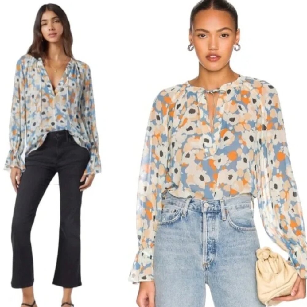 Joie women XL floral long sleeve peasant top cottage core blouse pullover - Picture 2 of 12